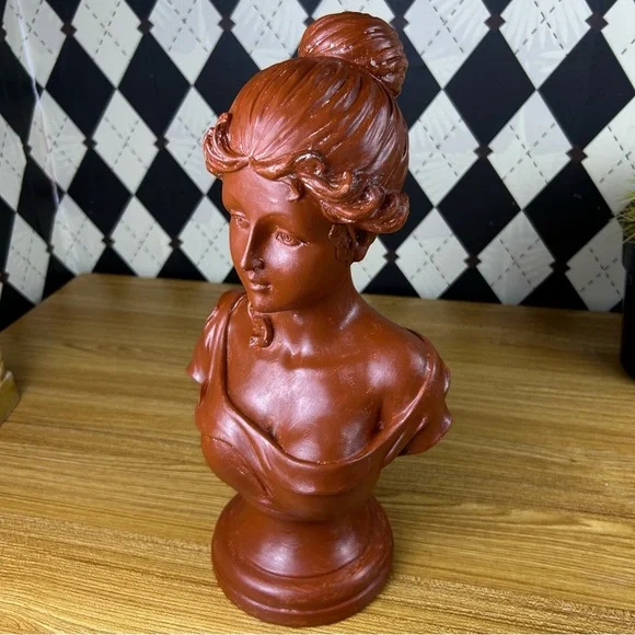 Tall Neoclassical Lady Bust 15" Sculpture Chalk-ware Vintage Luxury Décor - Picture 5 of 15